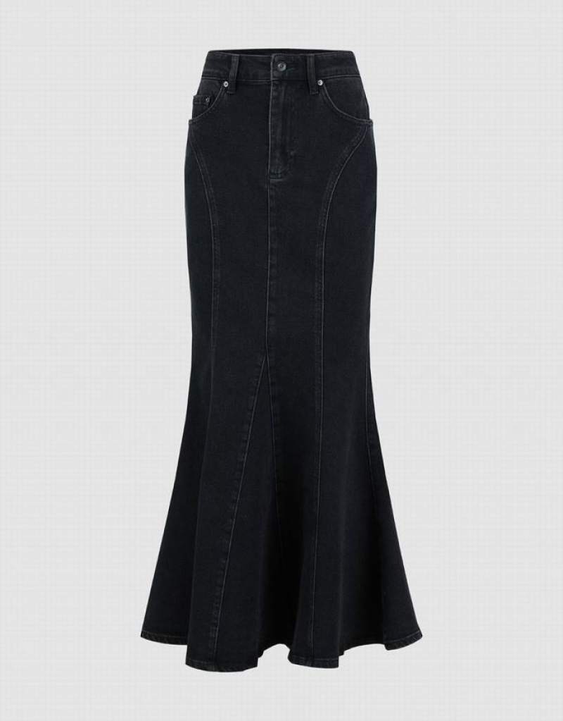 Urban Revivo Skinny Fishtail Women\'s Denim Skirt Black | YMNASUG-36