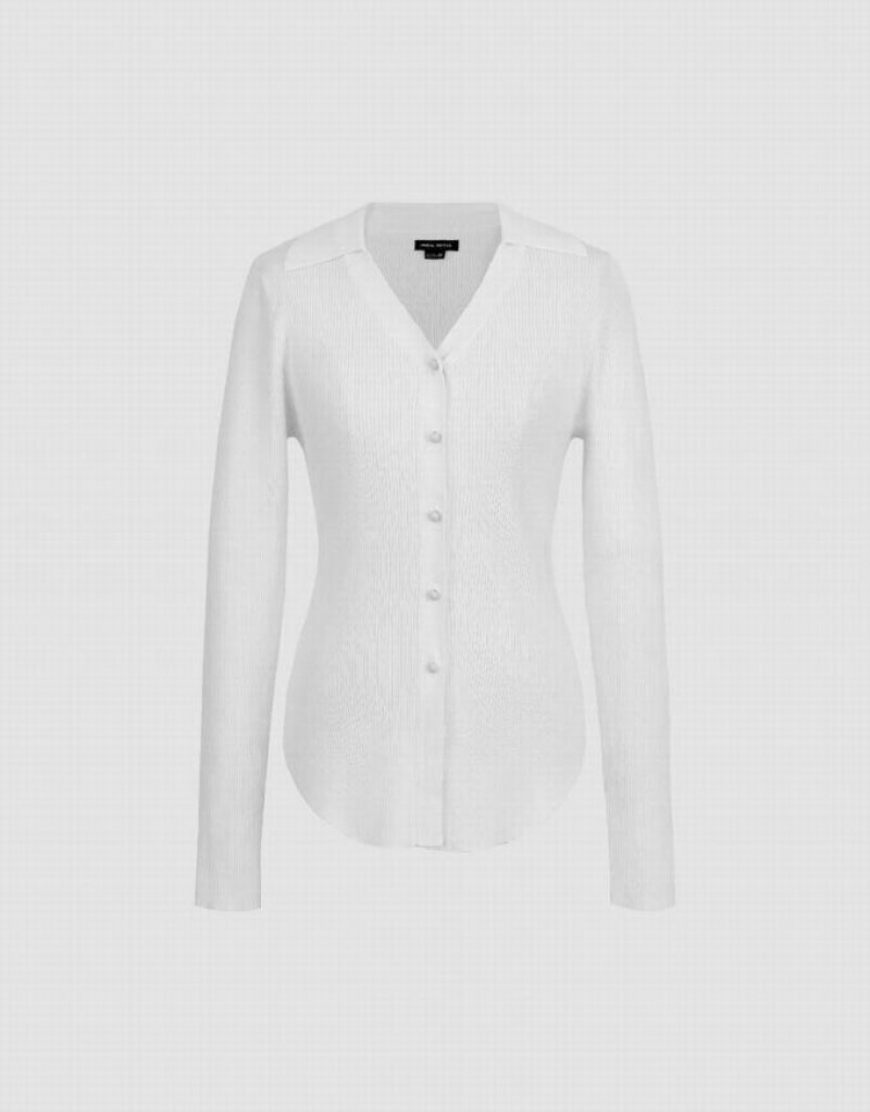 Urban Revivo Skinny V-Neck Knitted Women's Cardigan White | HTQVIZP-28