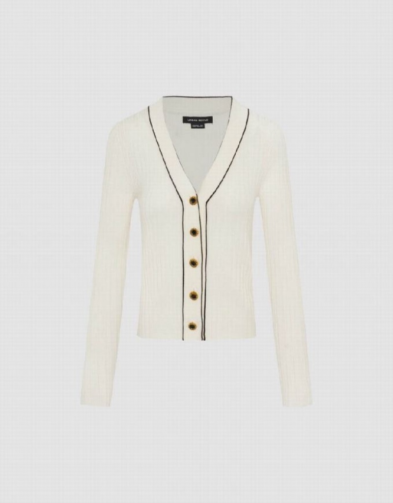 Urban Revivo Skinny V-Neck Knitted Women's Cardigan White | DYXWAEZ-37