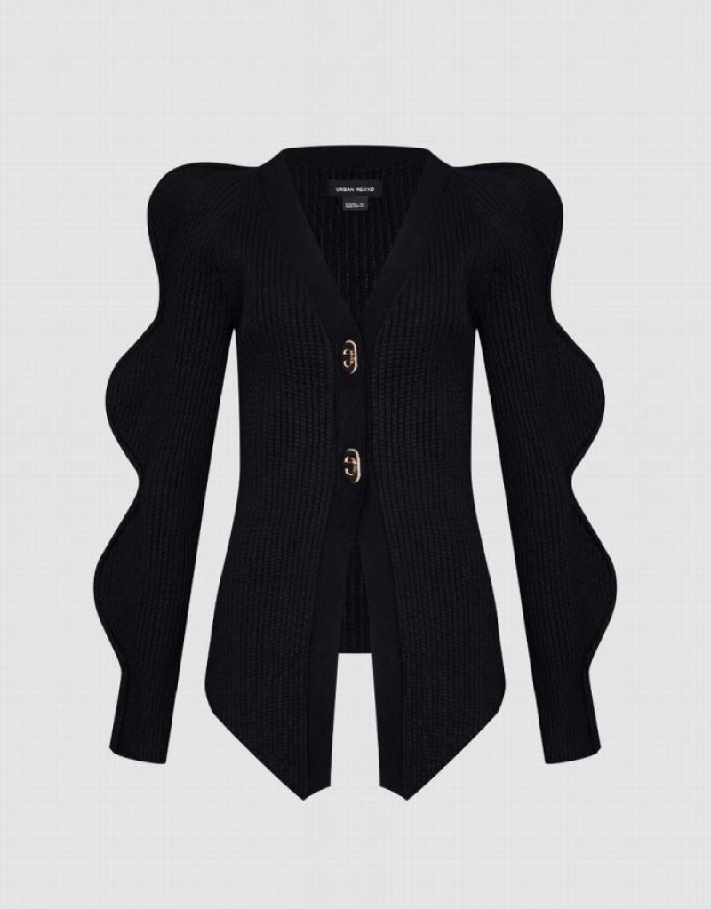 Urban Revivo Skinny V-Neck Knitted Women's Cardigan Black | MXAJILF-78