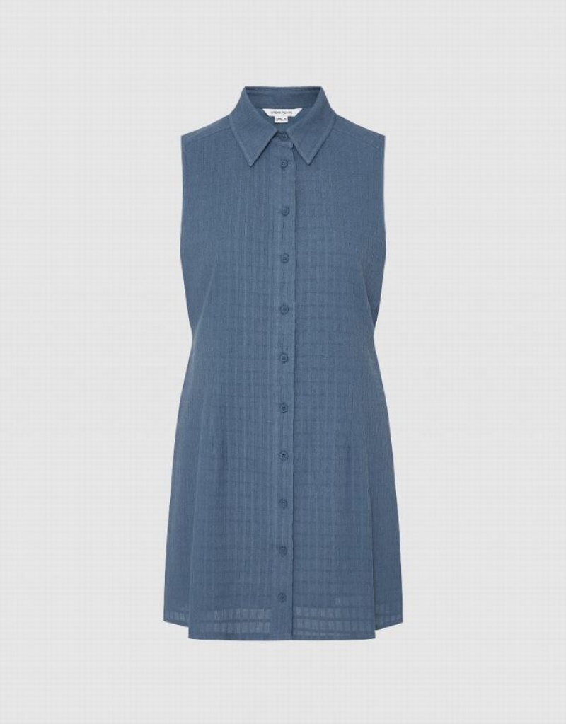 Urban Revivo Sleeveless A-Line Women's Shirt Dress Blue | FYCEKTR-48