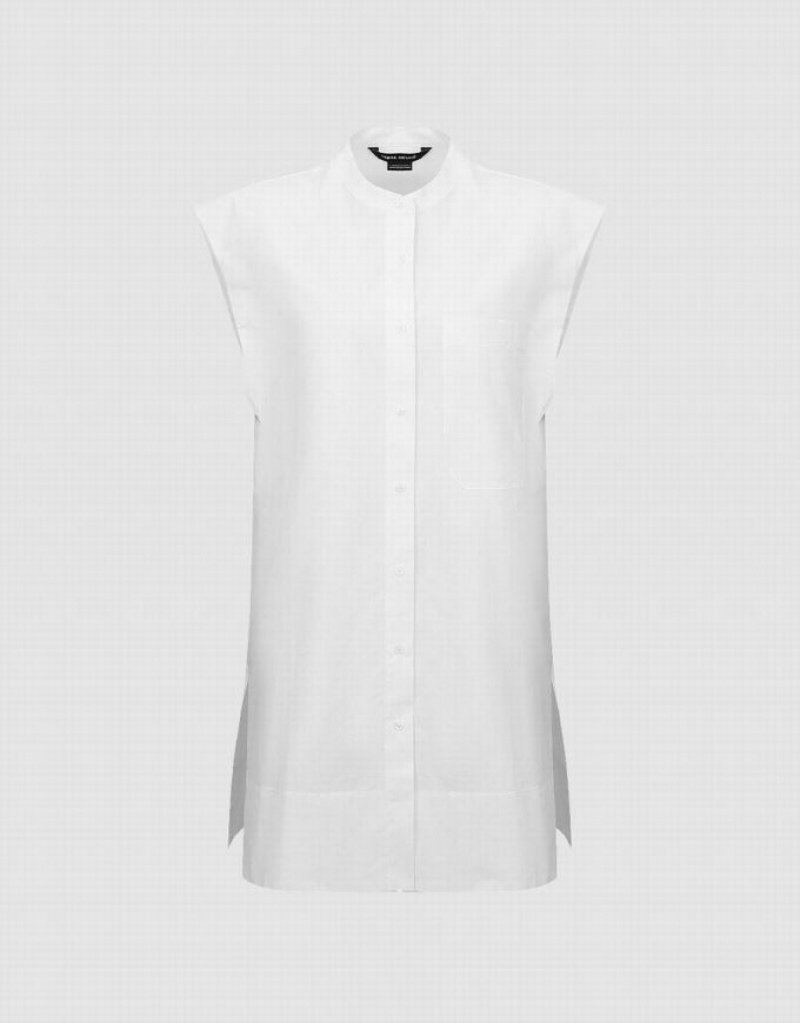 Urban Revivo Sleeveless Button Up Women's Shirts White | YSILDJG-58