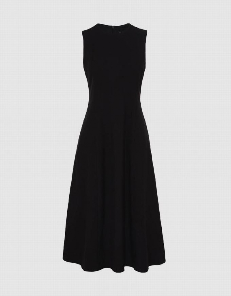 Urban Revivo Sleeveless Crew Neck A-Line Women's Dress Black | HCFGSKU-56