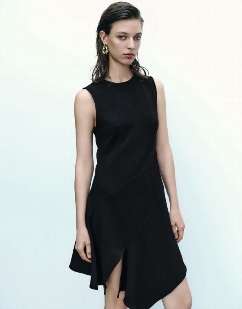 Urban Revivo Sleeveless Crew Neck Mini A-Line Women's Dress Black | CDSQPIX-84