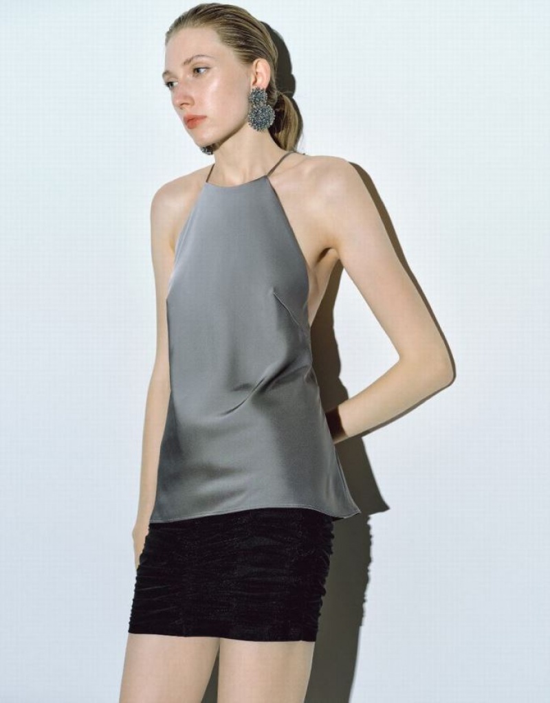 Urban Revivo Sleeveless Crew Neck Overhead Women's Blouse Grey | DUVSWXP-83