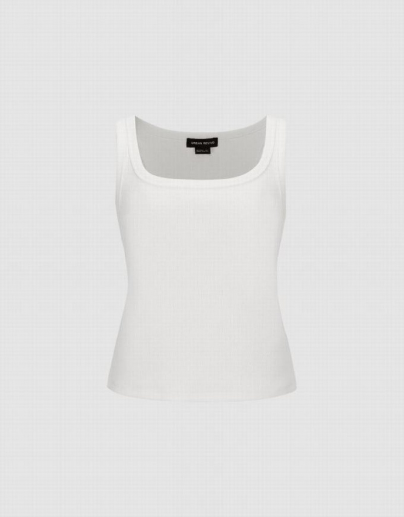 Urban Revivo Sleeveless Crew Neck Skinny Women's Tank Top White | WFEMSQR-78