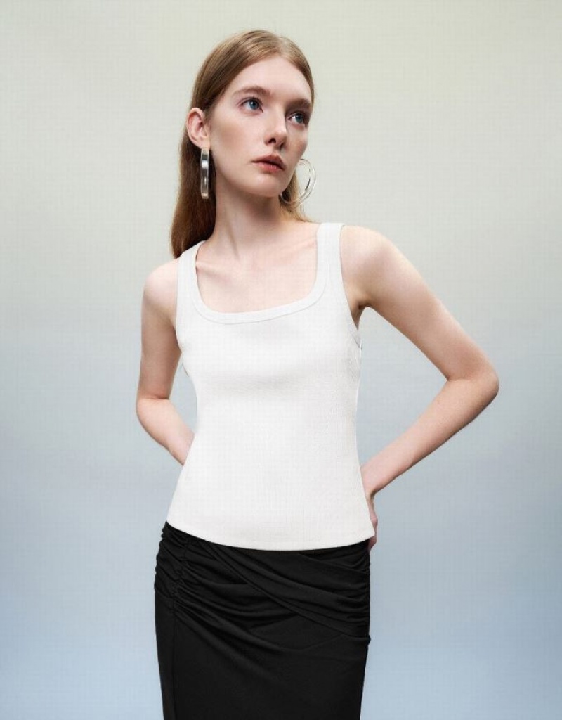 Urban Revivo Sleeveless Crew Neck Skinny Women\'s Tank Top White | WFEMSQR-78