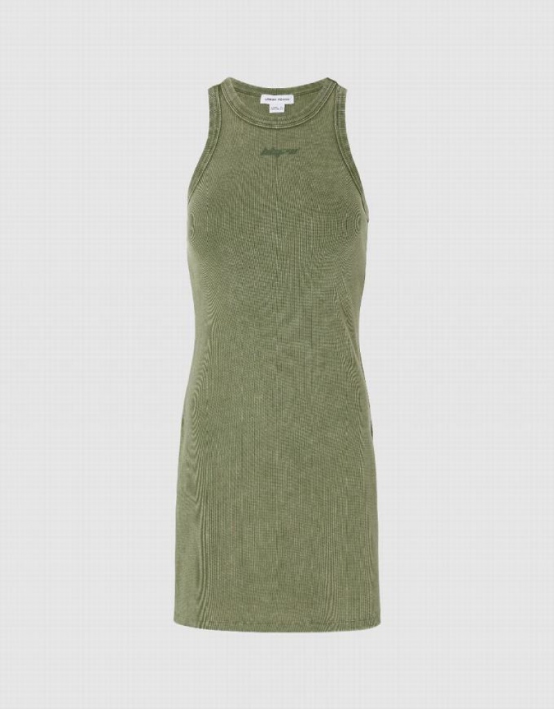 Urban Revivo Sleeveless Crew Neck Skinny Women's Dress Green | FVMQGNX-67