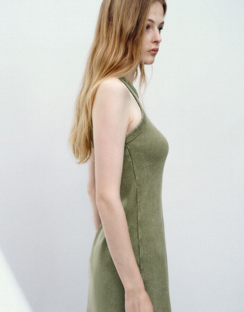 Urban Revivo Sleeveless Crew Neck Skinny Women's Dress Green | FVMQGNX-67