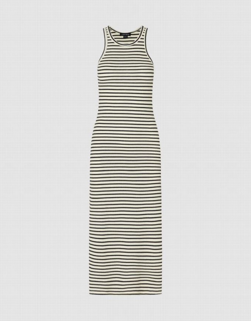 Urban Revivo Sleeveless Crew Neck Skinny Women's Dress Stripes | TPDMJSV-43