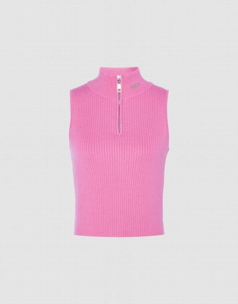 Urban Revivo Sleeveless Knitted Top Women\'s Cardigan Pink | ZCDBQRA-03