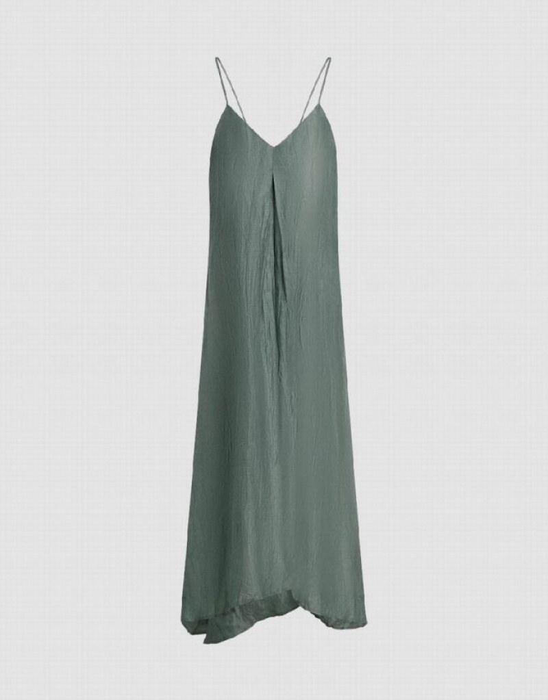 Urban Revivo Sleeveless Midi V-Neck A-Line Women's Midi Dress Green | JPVBNHW-48