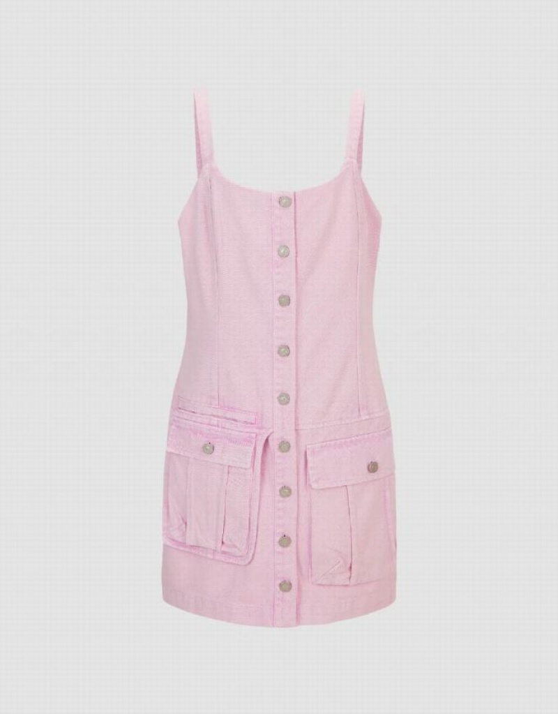 Urban Revivo Sleeveless Mini Women's Denim Dress Pink | ECZSMJK-18