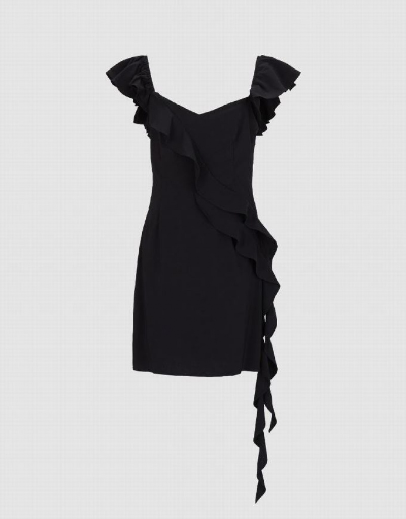 Urban Revivo Sleeveless Ruffle Skater Women's Short Dress Black | IMTGYPU-60