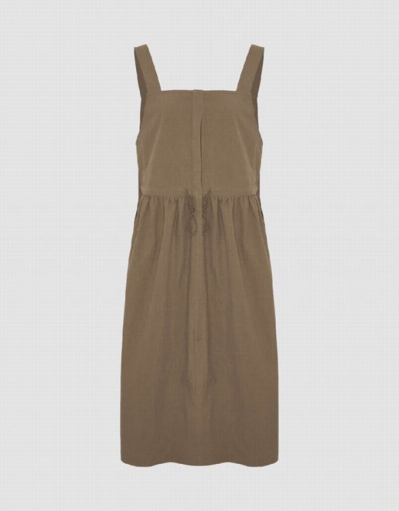 Urban Revivo Sleeveless Square-Cut Collar Straight Women's Dress Brown | ASEPQTL-46