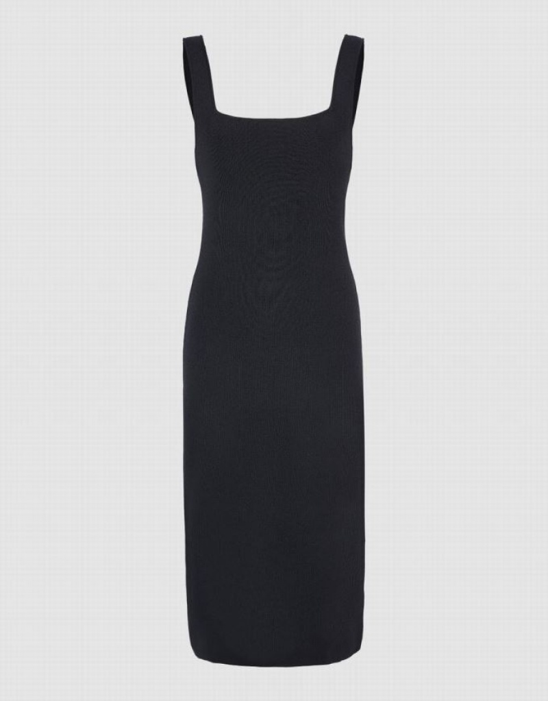 Urban Revivo Sleeveless Square-cut Collar Women's Knitted Dress Black | STDWPYG-92