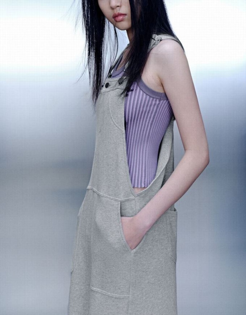 Urban Revivo Sleeveless Straight Women's Knitted Dress Grey | RILDVKF-06