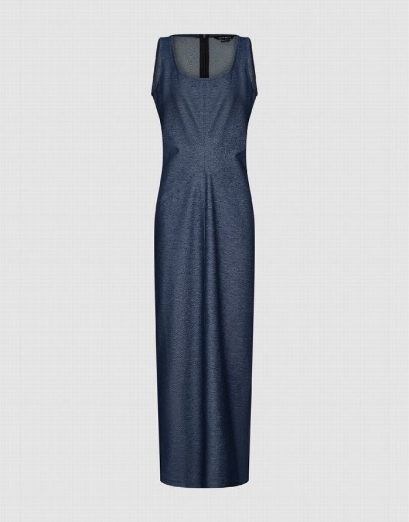 Urban Revivo Sleeveless U Neck Straight Women's Dress Blue | QWTORHZ-41