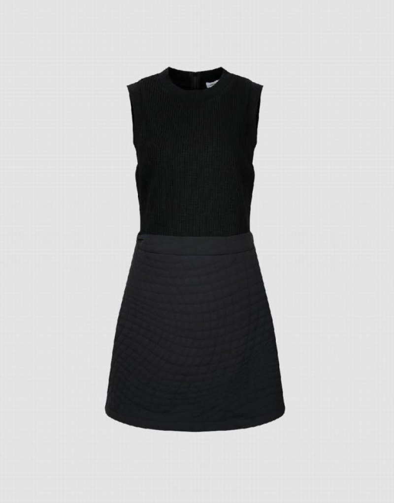 Urban Revivo Sleeveless V-Neck Straight Women's Knitted Dress Black | AUIPXEK-19