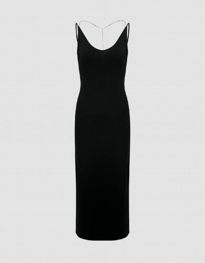 Urban Revivo Sleeveless V-Neck Women's Knitted Dress Black | HDVUKSG-89