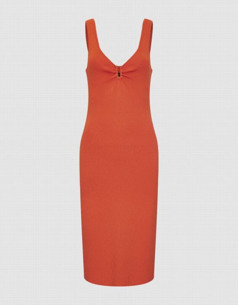 Urban Revivo Sleeveless V-Neck Women's Knitted Dress Orange | UCZYSGL-76