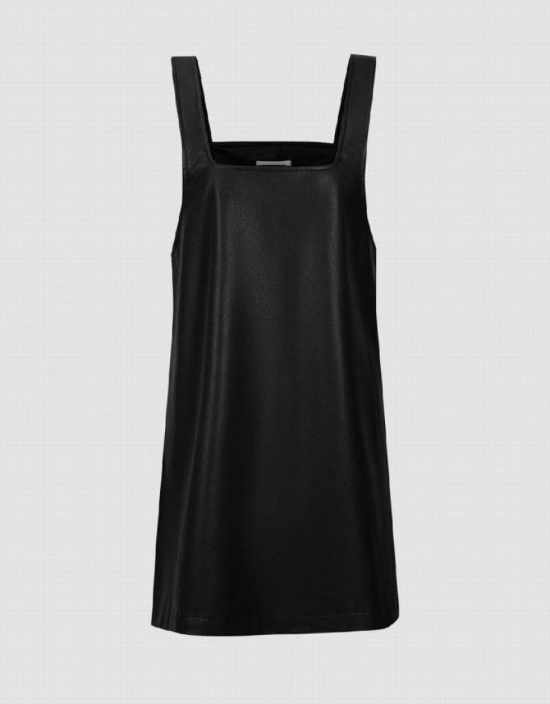 Urban Revivo Sleeveless Vegan Leather A-Line Women's Dress Black | VAZDBCP-43