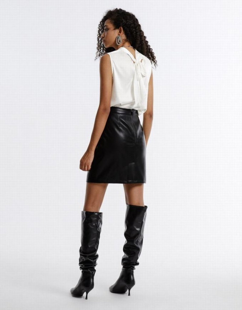 Urban Revivo Slit Hem Faux Leather Women's Skirts Black | NHPEIRD-18