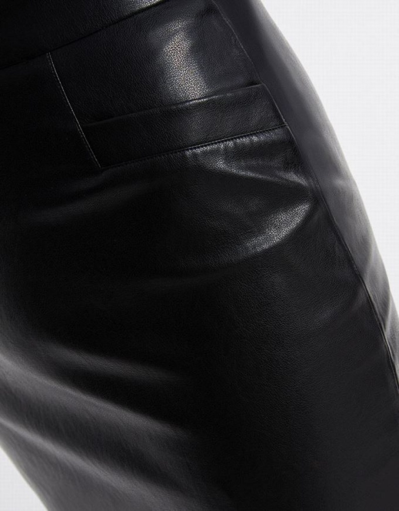 Urban Revivo Slit Hem Faux Leather Women's Skirts Black | NHPEIRD-18