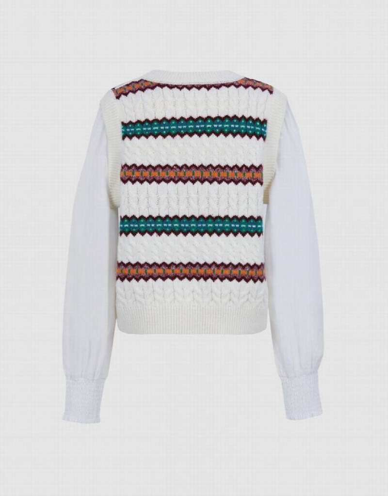 Urban Revivo Spliced Striped Knitted Top Women's Cardigan White | YWKUXSI-27