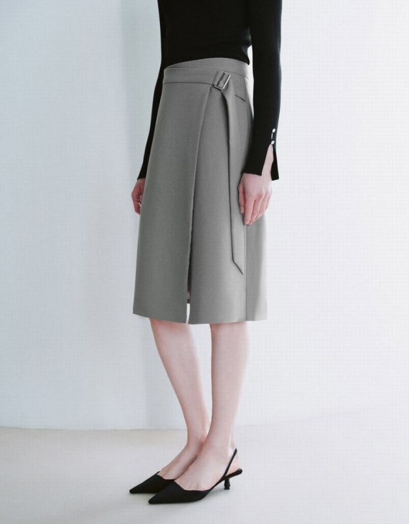 Urban Revivo Split Hem A-Line Women's Skirts Grey | BYWIPXA-52