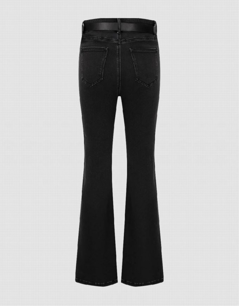 Urban Revivo Split Hem Flare With Belt Women's Jeans Black | FAWEOGS-46