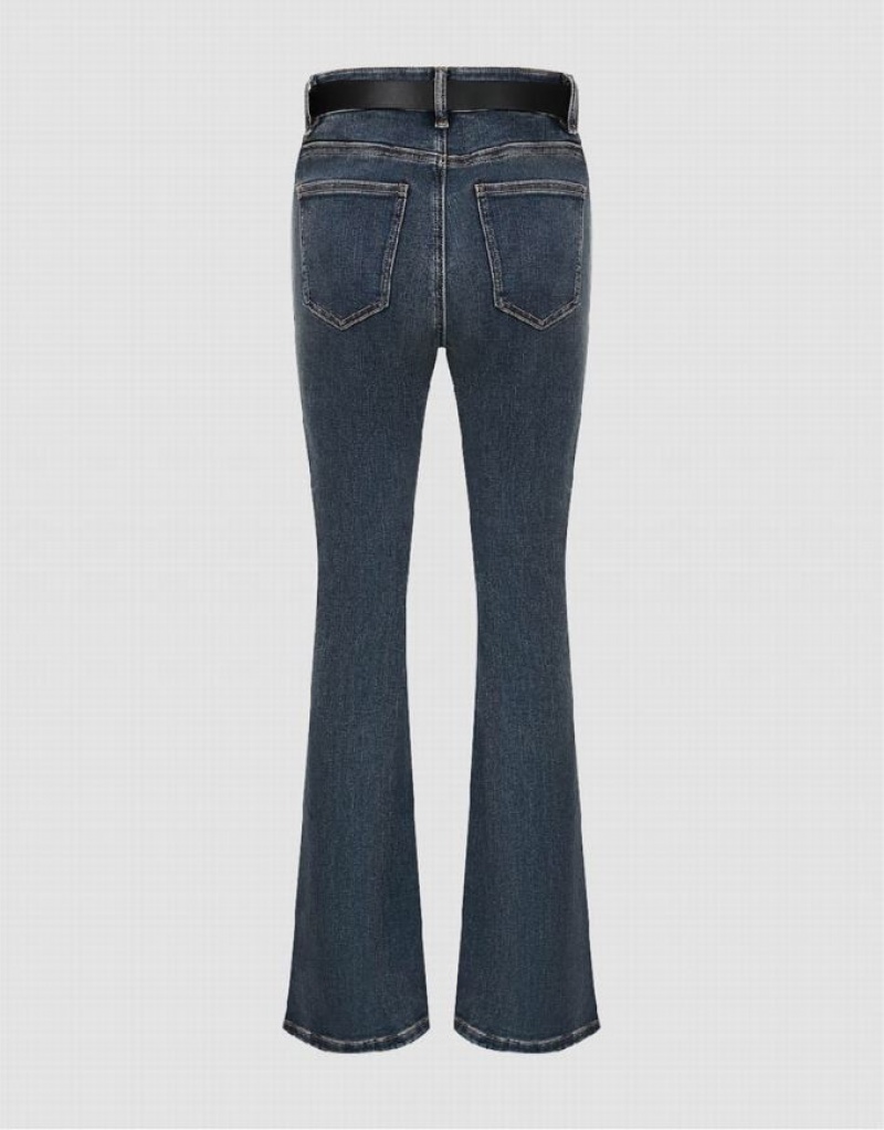 Urban Revivo Split Hem Flare With Belt Women's Jeans Blue | QSIRVKM-48