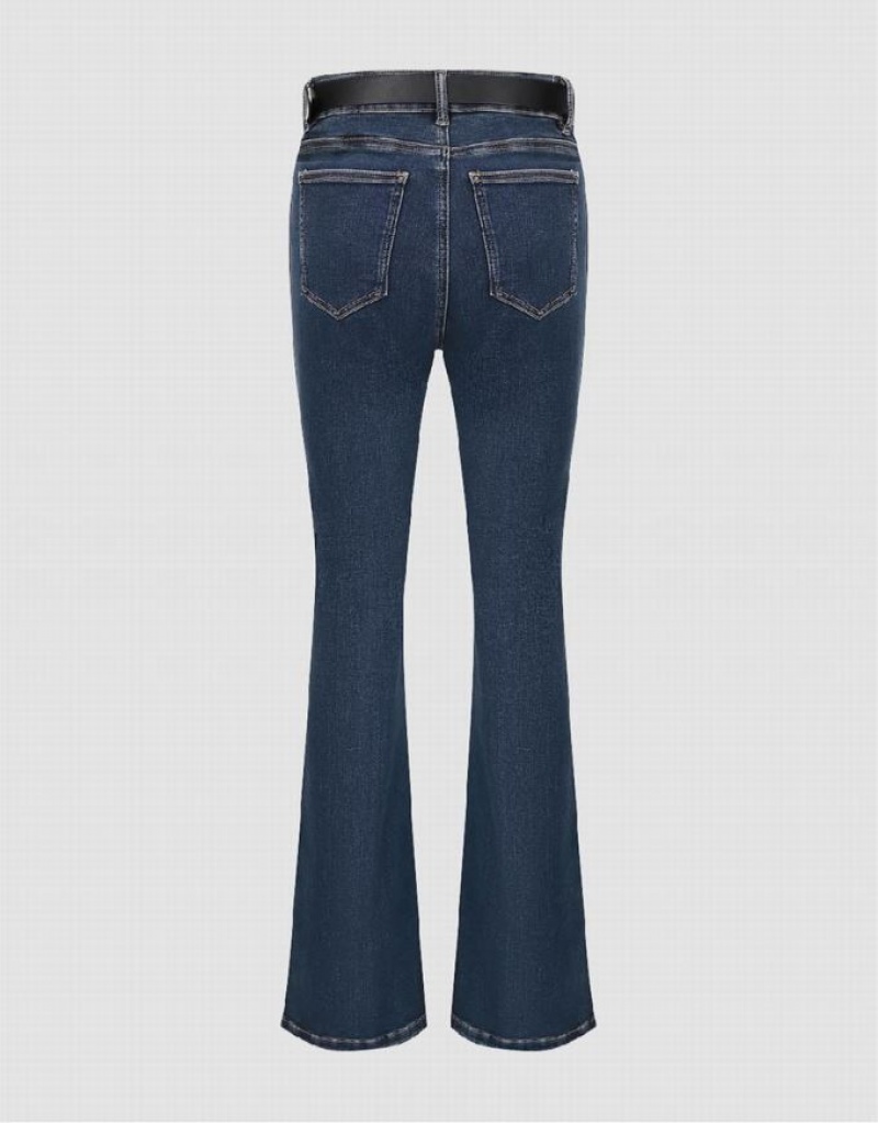 Urban Revivo Split Hem Flare With Belt Women's Jeans Blue | NCKVIQU-60