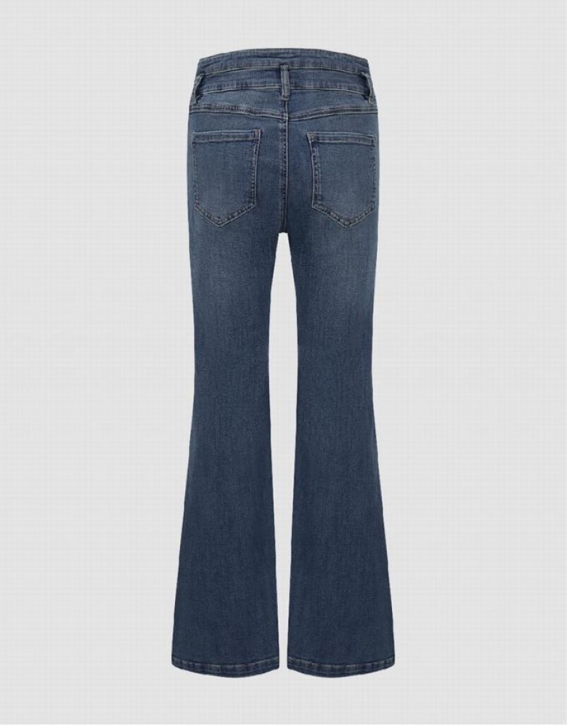 Urban Revivo Split Hem Flare Women's Jeans Blue | JYBGEQR-92