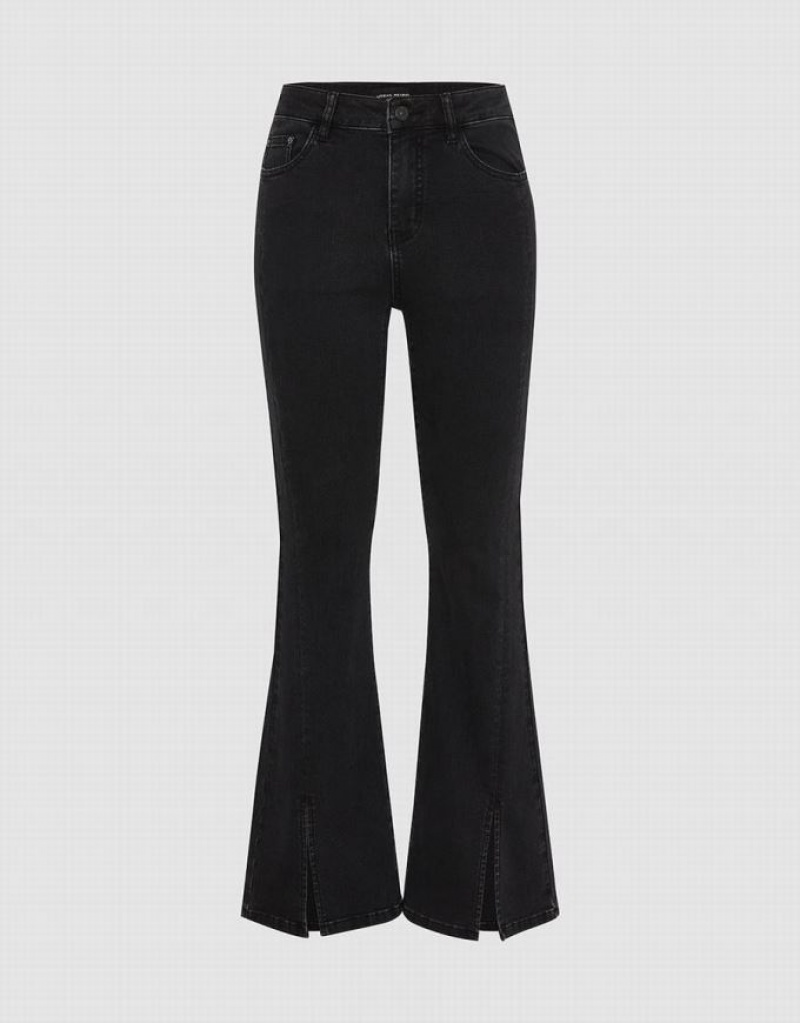 Urban Revivo Split Hem Flare Women\'s Jeans Black | QRABXSL-17