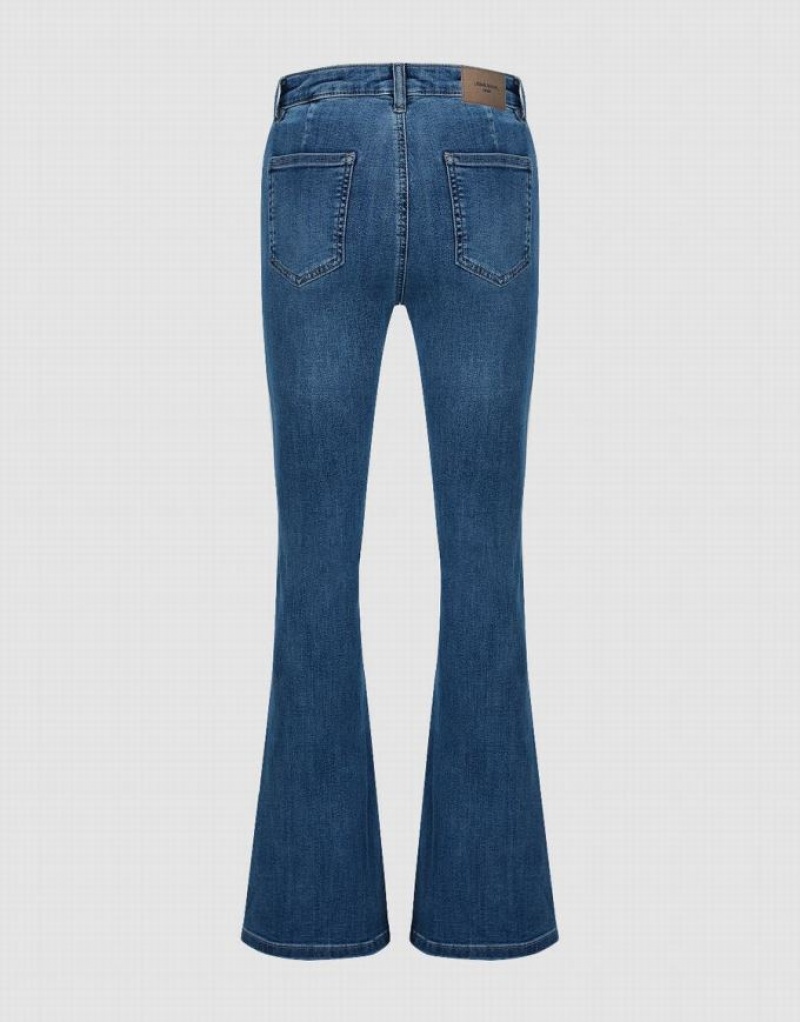 Urban Revivo Split Hem Flare Women's Jeans Blue | VWDUSIZ-54