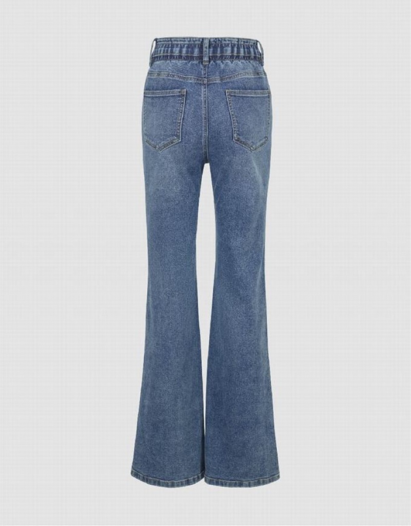 Urban Revivo Split Hem Flare Women's Jeans Blue | QOJPXAN-51