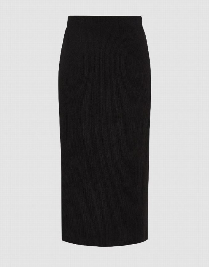 Urban Revivo Split Hem Knitted Balloon Women's Skirts Black | RDCUJBQ-93