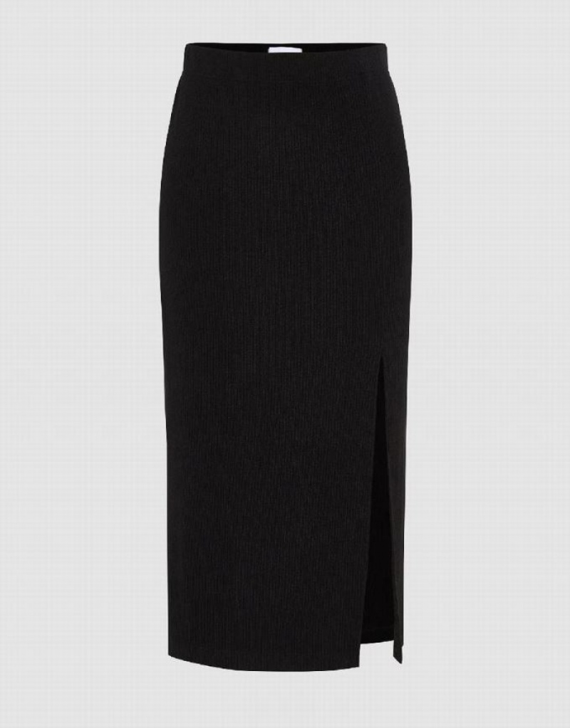 Urban Revivo Split Hem Knitted Balloon Women\'s Skirts Black | RDCUJBQ-93