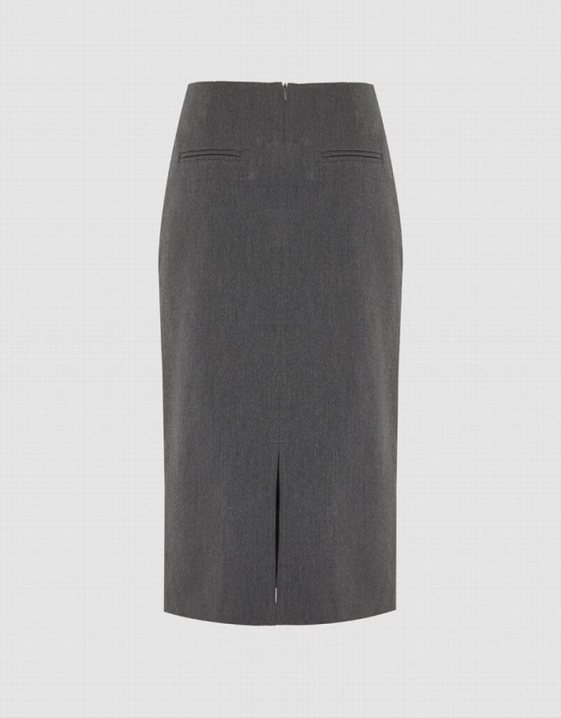 Urban Revivo Split Hem Midi Straight Women's Skirts Grey | IDWTXZG-41