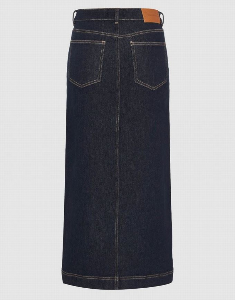 Urban Revivo Split Hem Straight Women's Denim Skirt Blue | UTESWAQ-94