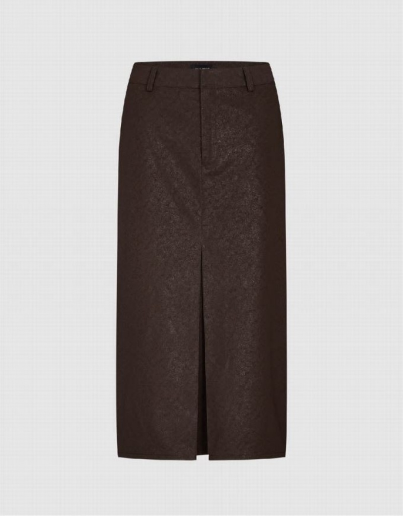 Urban Revivo Split Hem Straight Women's Skirts Brown | HCRGFZA-81