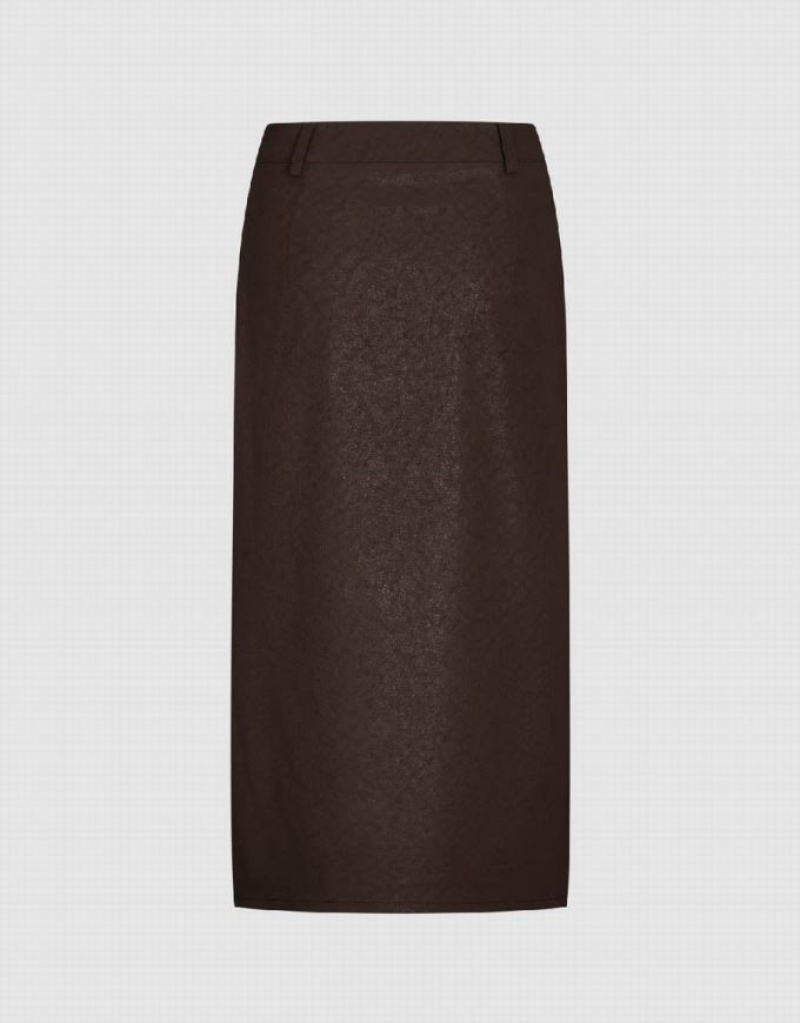 Urban Revivo Split Hem Straight Women\'s Skirts Brown | HCRGFZA-81