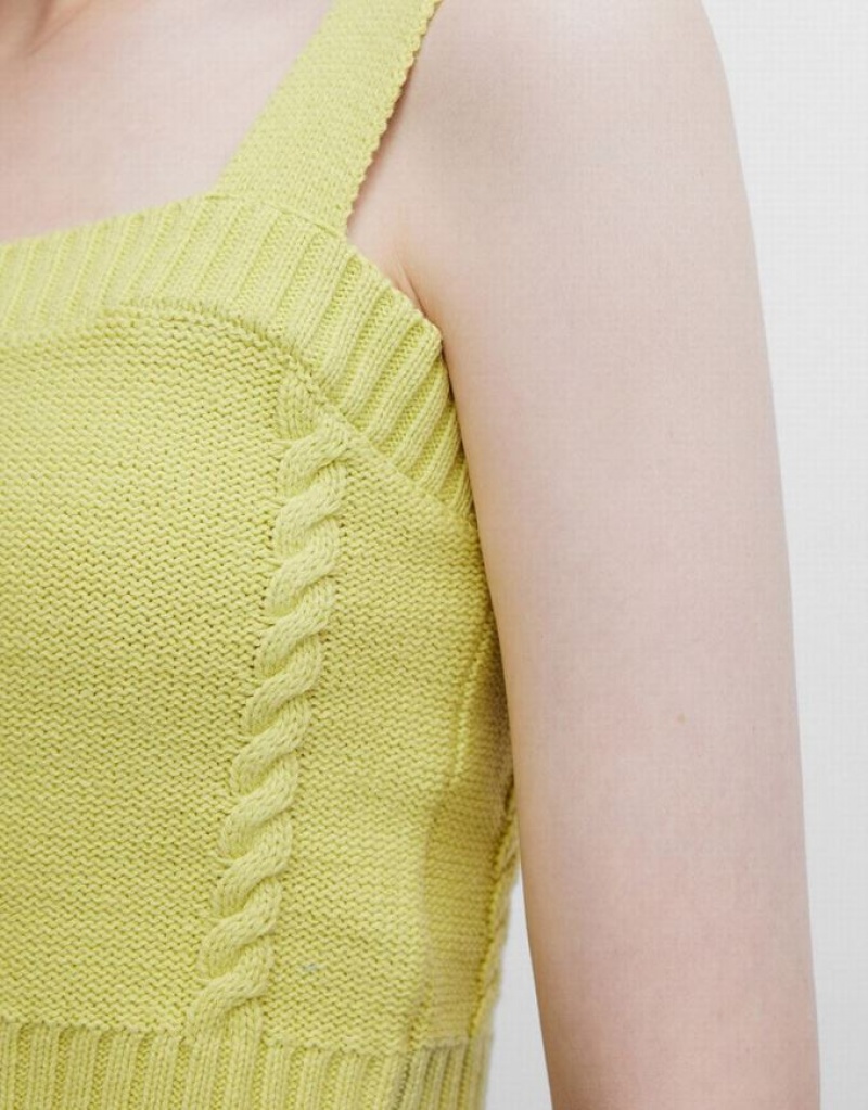 Urban Revivo Square Neck Knitted Sleeveless Women's Tank Top Yellow | GKIEMWQ-27