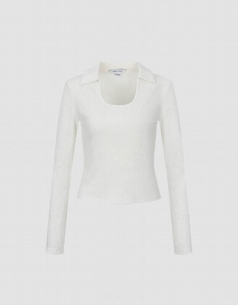 Urban Revivo Square-cut Collar Skinny Women's T-Shirts White | LVIOCXP-90