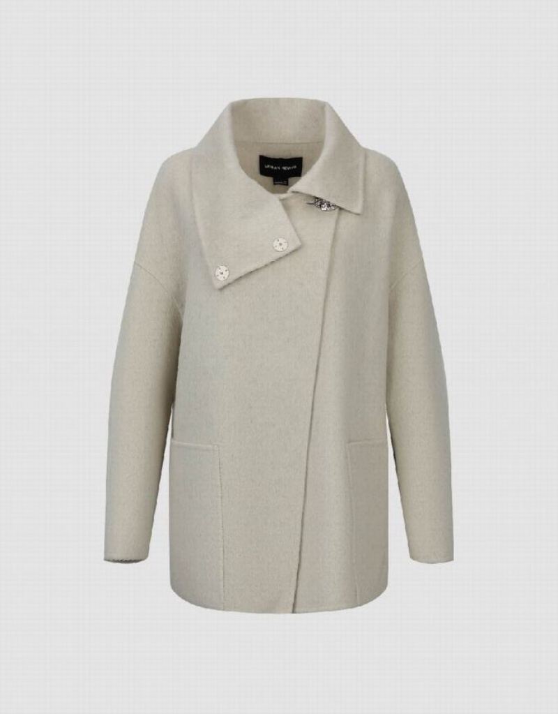 Urban Revivo Stand Collar Straight Women's Coats Beige | MNKLYOX-86