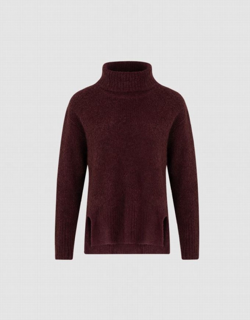 Urban Revivo Stand Collar Straight Women's Sweaters Burgundy | APXDSWZ-53