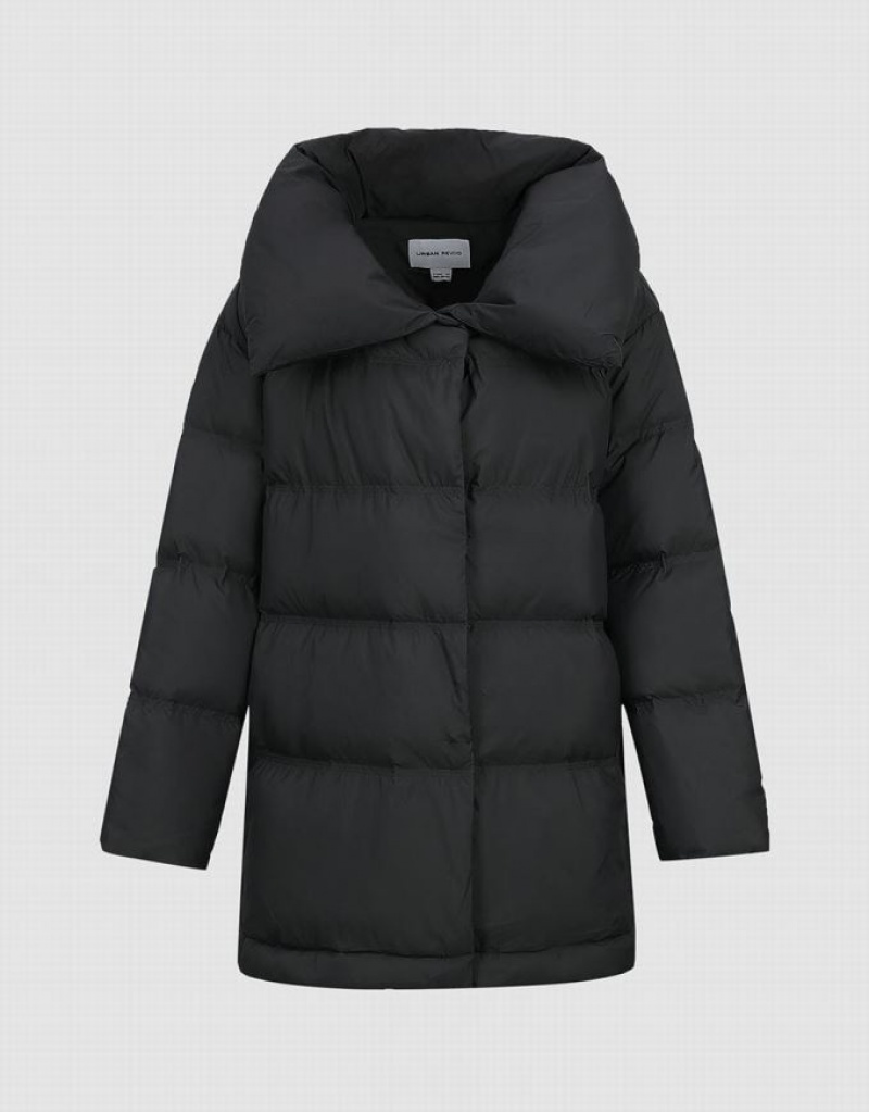 Urban Revivo Stand Collar Women's Puffer Jacket Dark Grey | HOGQZVR-32