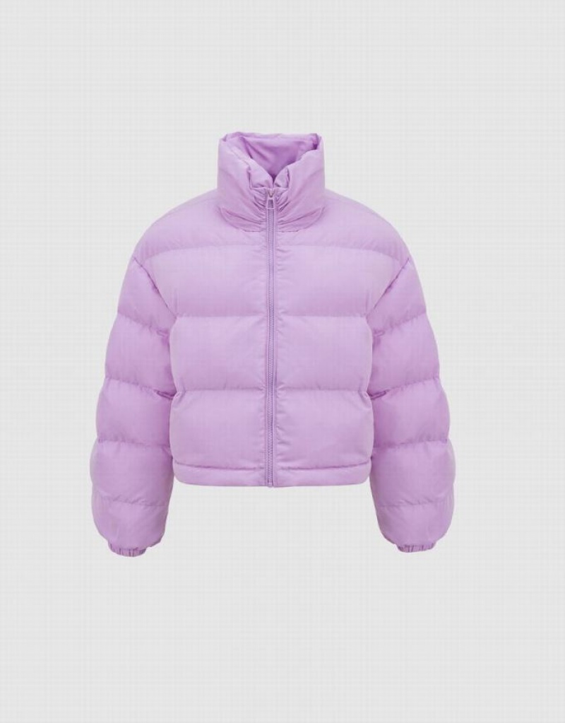 Urban Revivo Stand Collar Women's Puffer Jacket Purple | RCFDPOQ-74