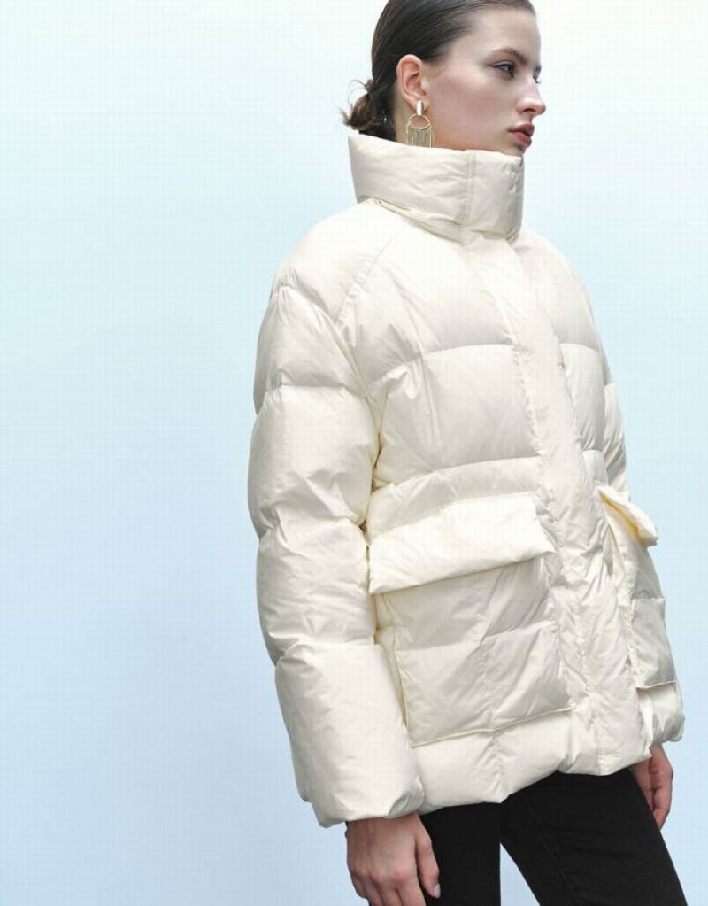 Urban Revivo Stand Collar Women's Puffer Jacket White | BPVADLQ-49